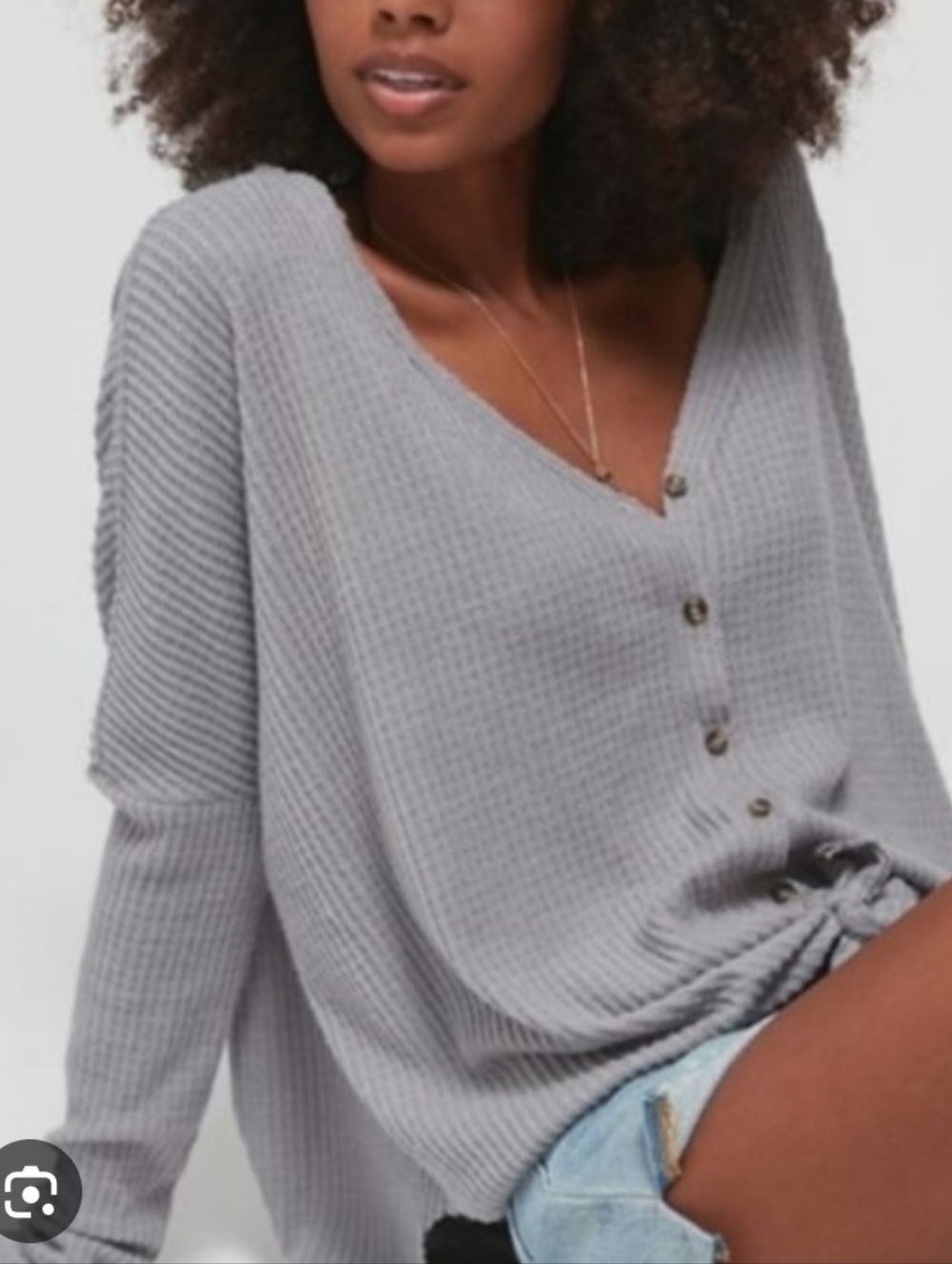 urban Outfitters Light Gray Waffle Button-Front Women's Sweater Cardigan